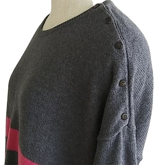 Gap Plus Size XL Striped Sweater Gray & Pink Button Details Casual Pullover Knit - Picture 4 of 10